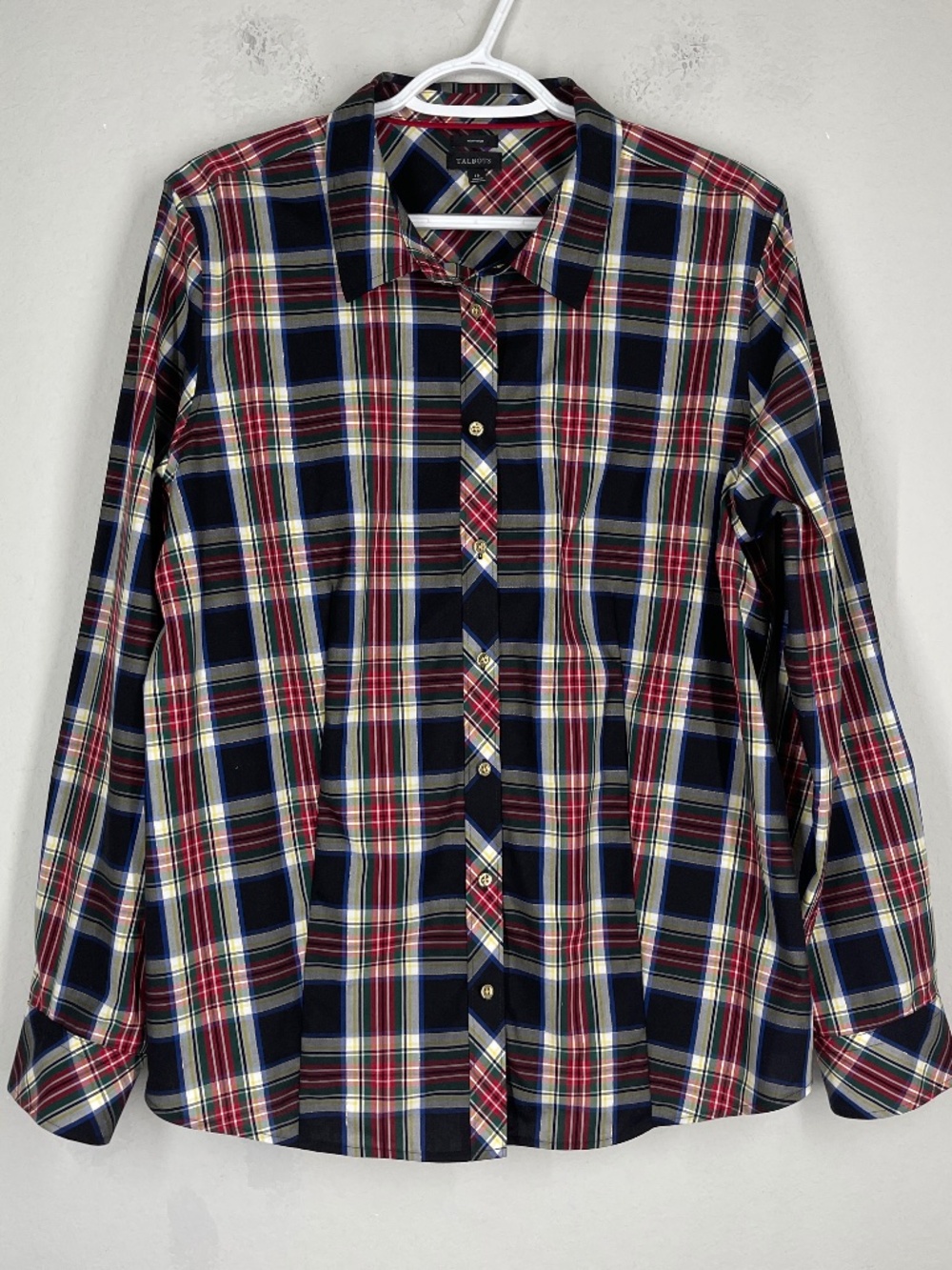 Talbots Button Up Shirt Women's 16 Non Iron Plaid Button Up Long Sleeve